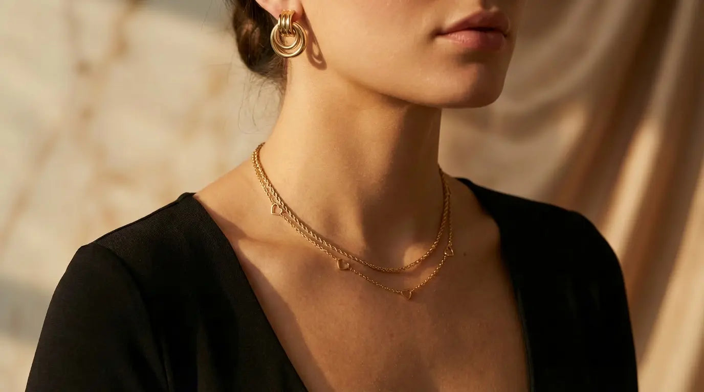 Model wearing modern, elegant jewellery by Its Jewellery